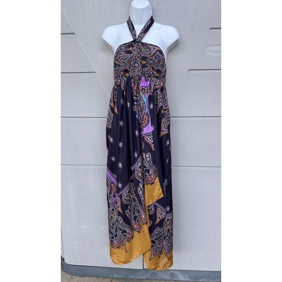 Express Y2K Silk Paisley Halter Neck Handkerchief Maxi Dress Sz 2 Boho Resort - Picture 6 of 16